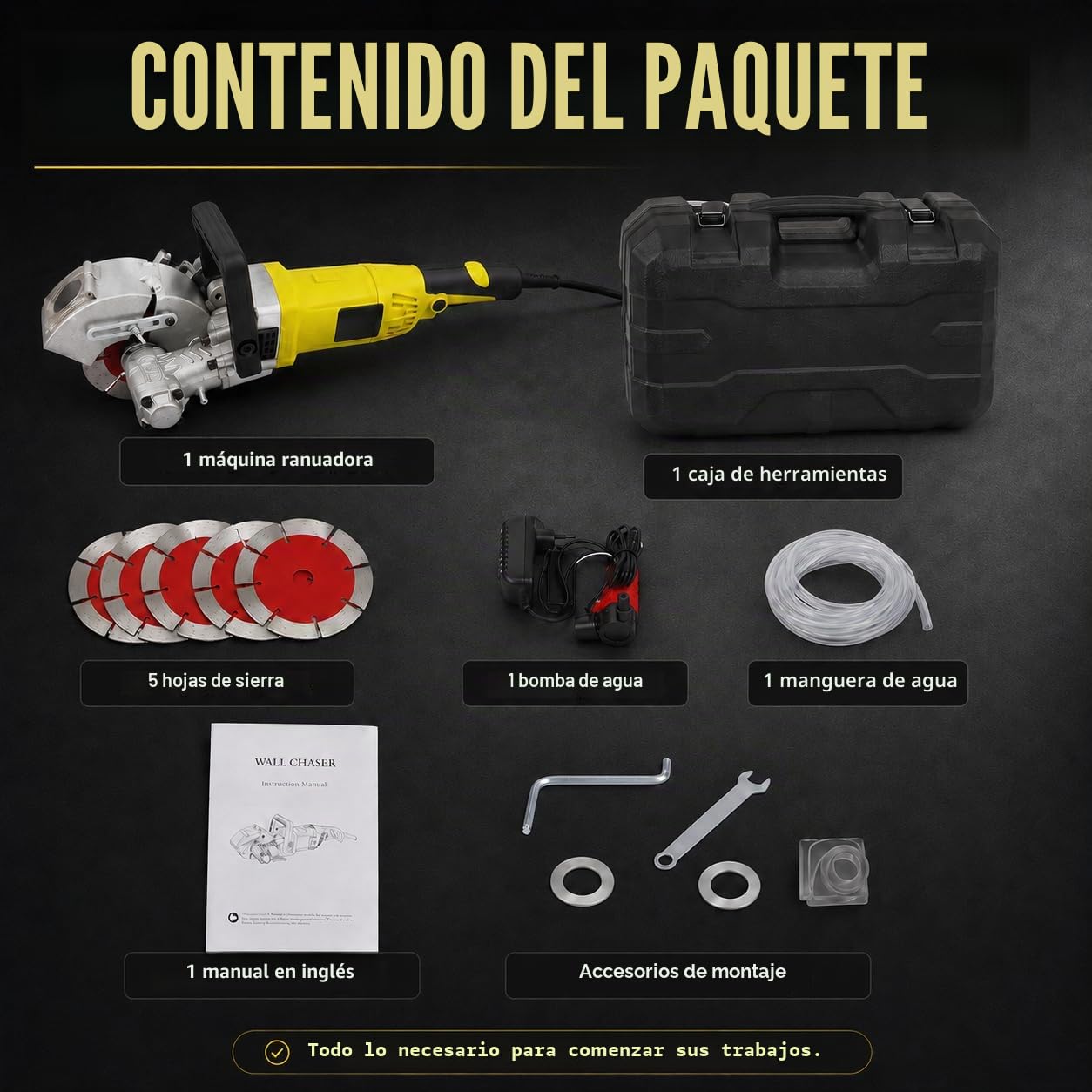 Ranuradora de Hormigón, Fresadora de Pared Eléctrica 4000 W Ranuradora de Pared 6000 RPM con 5 Hojas de Sierra Fresadora de Ranuras - 37 mm de Profundidad - 33 mm de Ancho