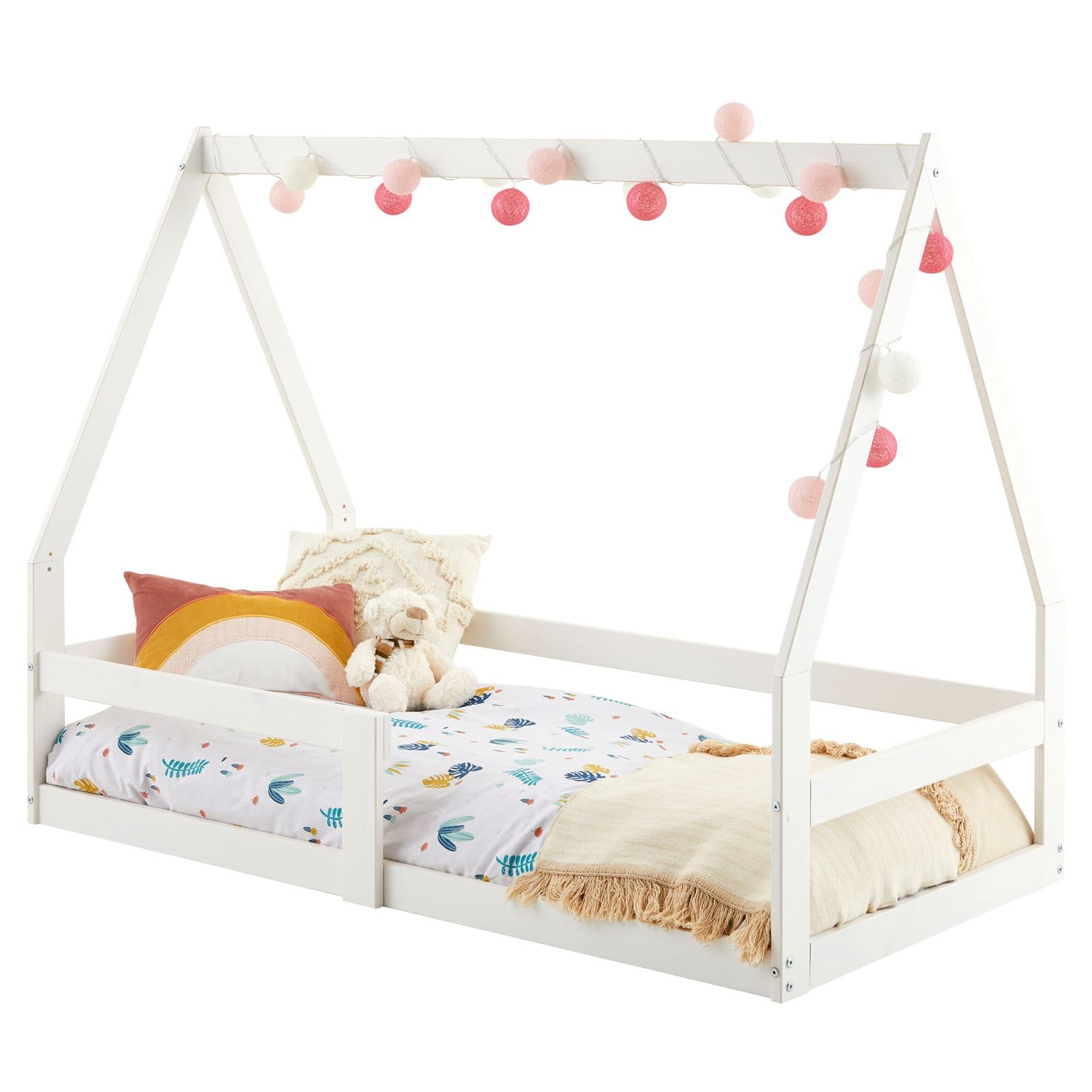 IDIMEX Lit cabane Tami 70x140 cm, lit Simple 1 Place pour bébé ou Enfant de Type Montessori, en pin Massif lasuré Blanc