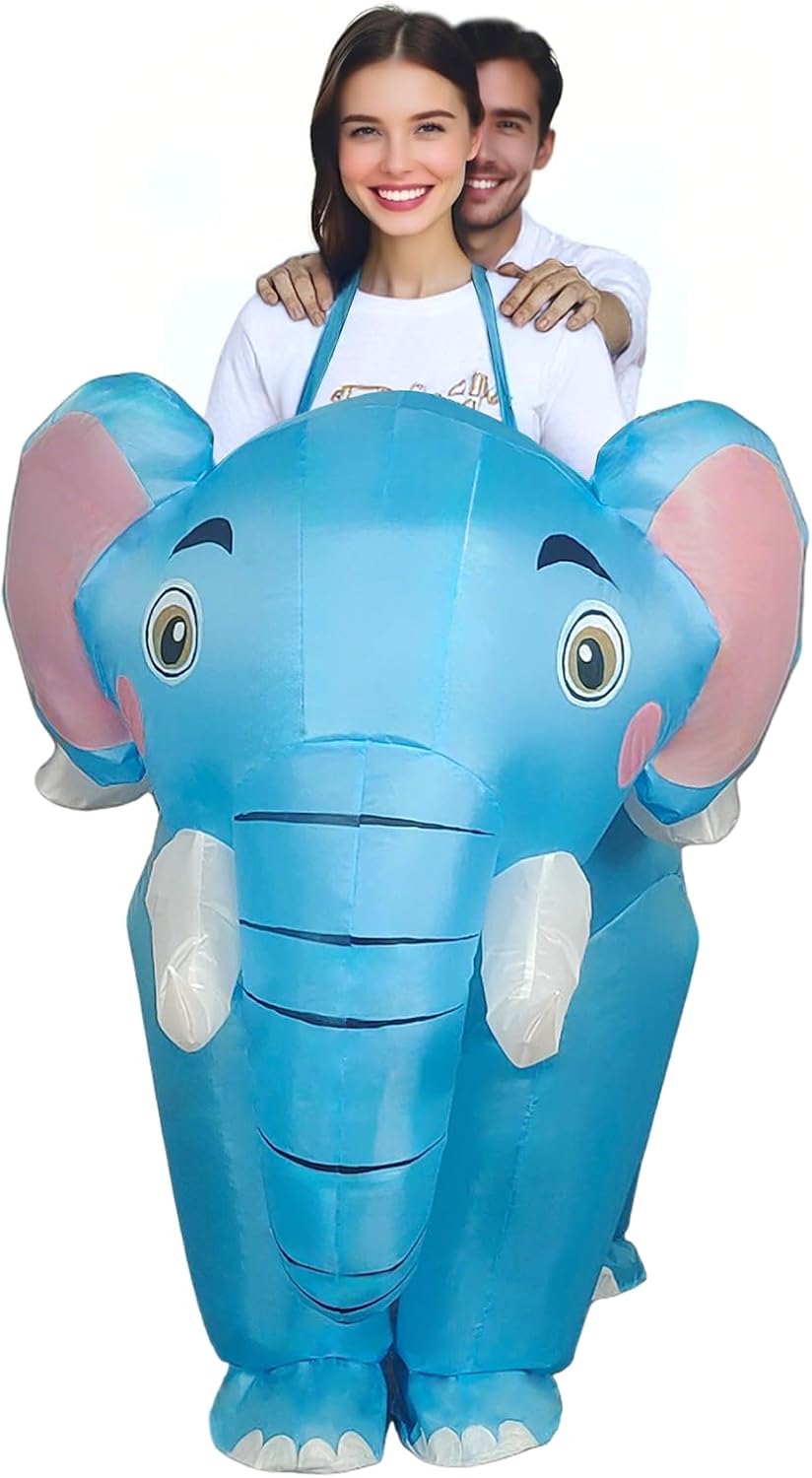 2026 Couple Inflatable Elephant Costume, 2-Person Conjoined Elephant Outfit for Friends, Adults, Family Funny Blow Up Ride on Costumes for Halloween, Themed Party - Image 9