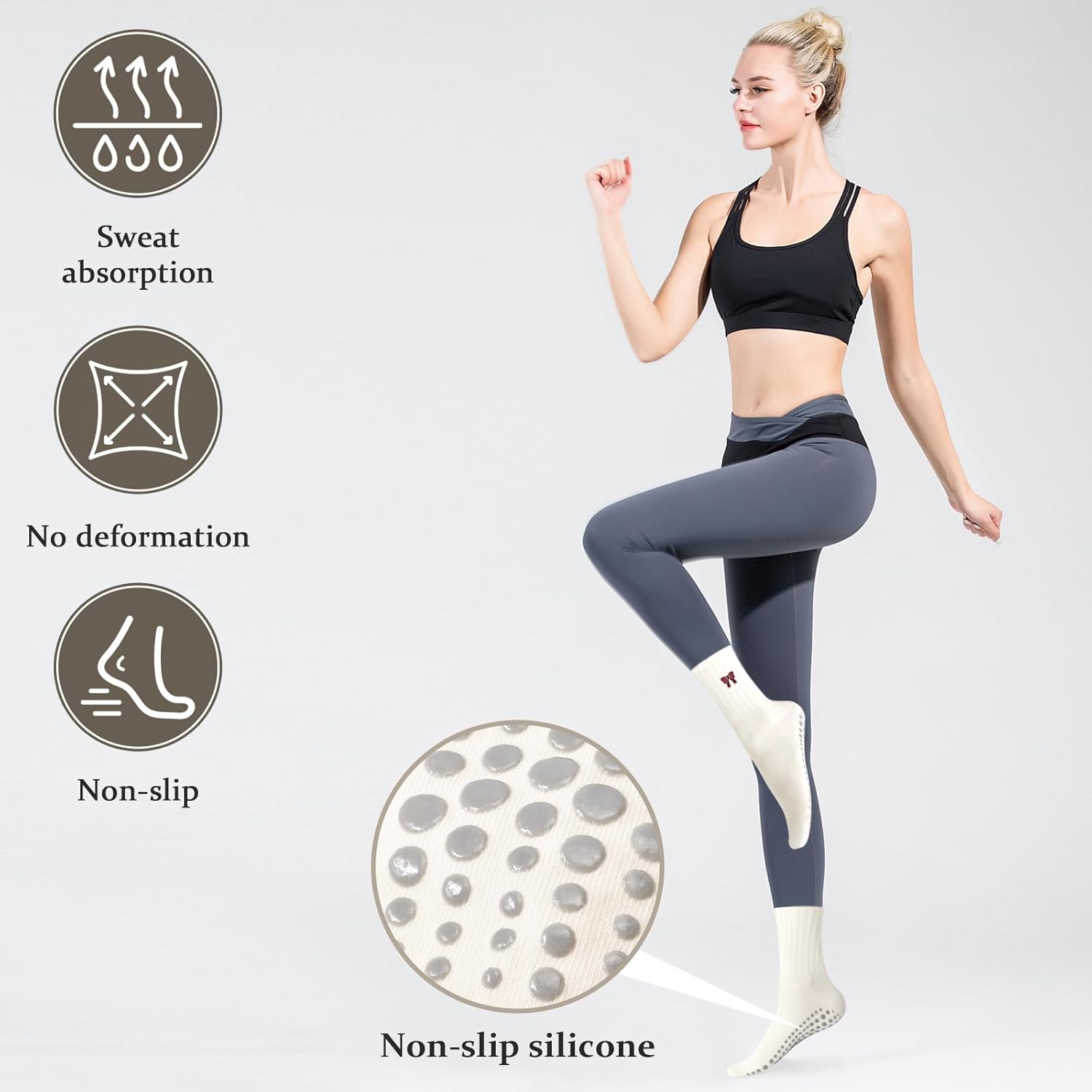 Pilates Yoga Grip Socks for Women, Bow-Patterned Ruffled Crew Socks Ideal for Fitness, Ballet Bar Work&Dance - Image 2
