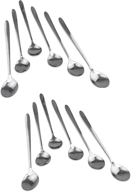 Maestro Craft Pack of 12pcs Stainless Steel Dessert Tea Coffee Sundae Latte Ice Cream Hot Chocolate Long Handled Spoons Dishwasher Safe