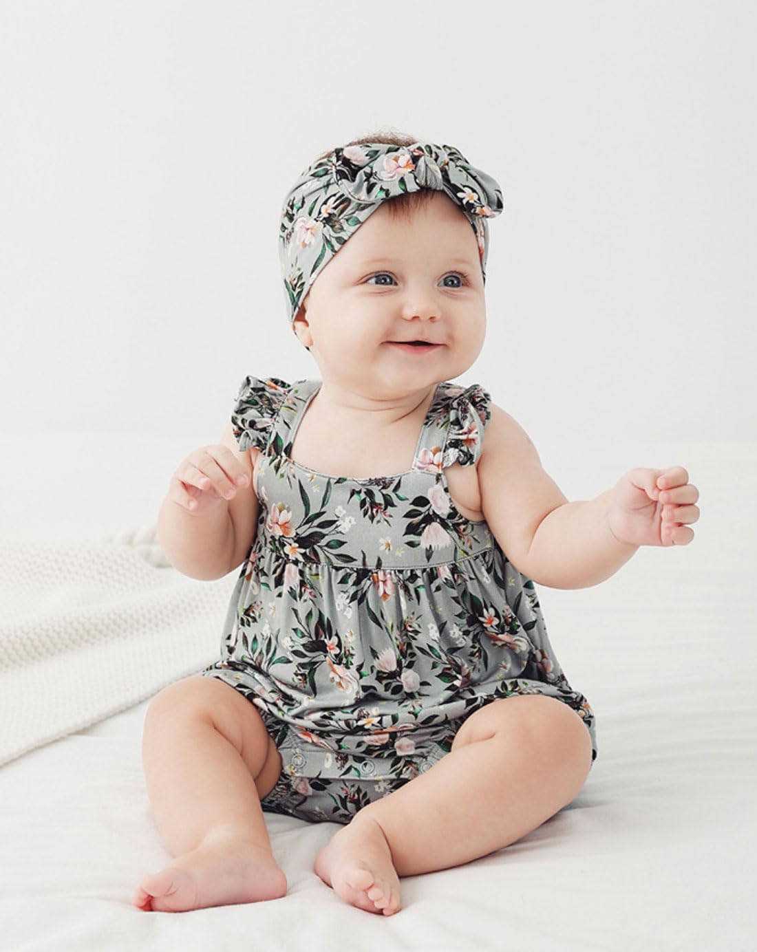 Baby Girl Romper Headband Set Infant Toddler Girls One Piece Jumpsuits Bamboo Viscose Clothes