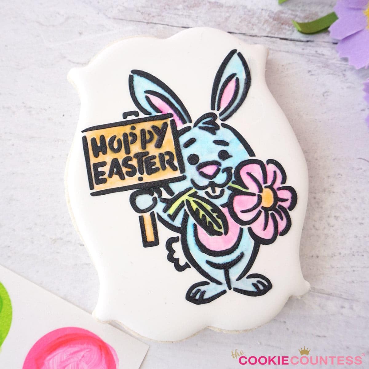 The Cookie Countess Bunny & Sign PYO Stencil - Drawn by Krista