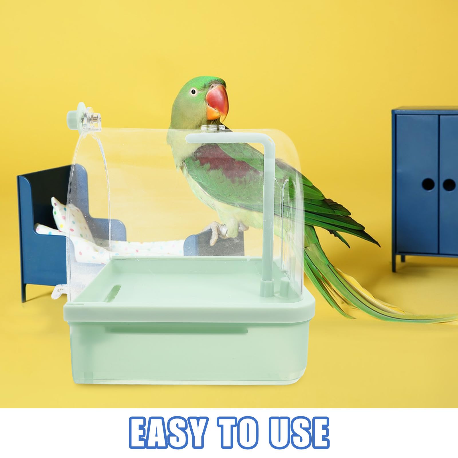 Bain Suspendu pour Oiseaux avec Robinet Rotatif 180° Automatique, Bassin Externe en Abs pour Routine de Soin des Perroquets en Intérieur