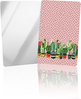 OComster Black Bots Tropical Cactus Compact Mirror Bulk Mini Card Mirror, Pink Backdrop Watercolor Plant Small Compact Mirror for Purse, Rectangular Handheld Pocket Makeup Mirror