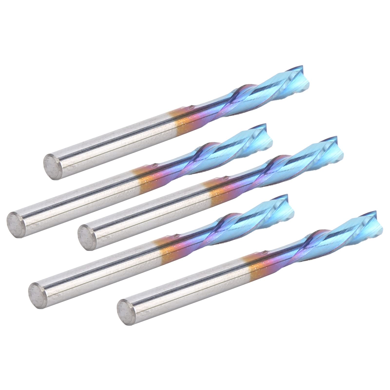5Pcs 3.175x12x40mm Tungsten Steel Milling Cutters, 2 Flute Straight Shank CNC Carved End Mills, Nano Blue Coating, High Hardness and Wear for Metalworking
