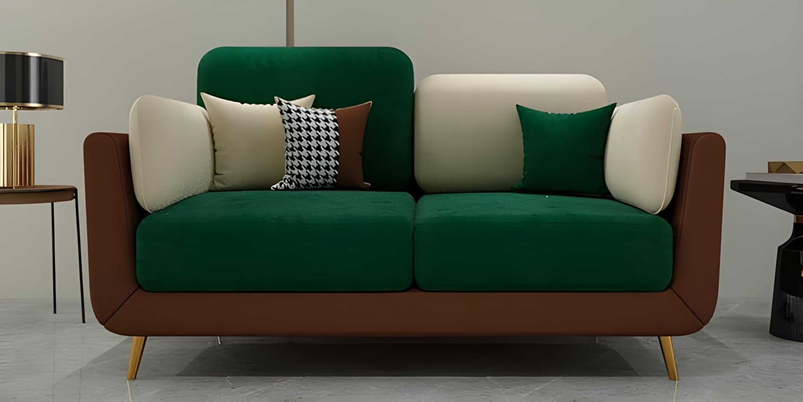 PREMIUM CART Velvet Contemperory Sofa Couch with Cushion Chaise Lounge Sectiona Sofa Perfect for Living Room & Bedroom Guests Home & Office (2 Seater Green & Beige) (B0DF43G6H9) Amazon Price History, Amazon Price Tracker