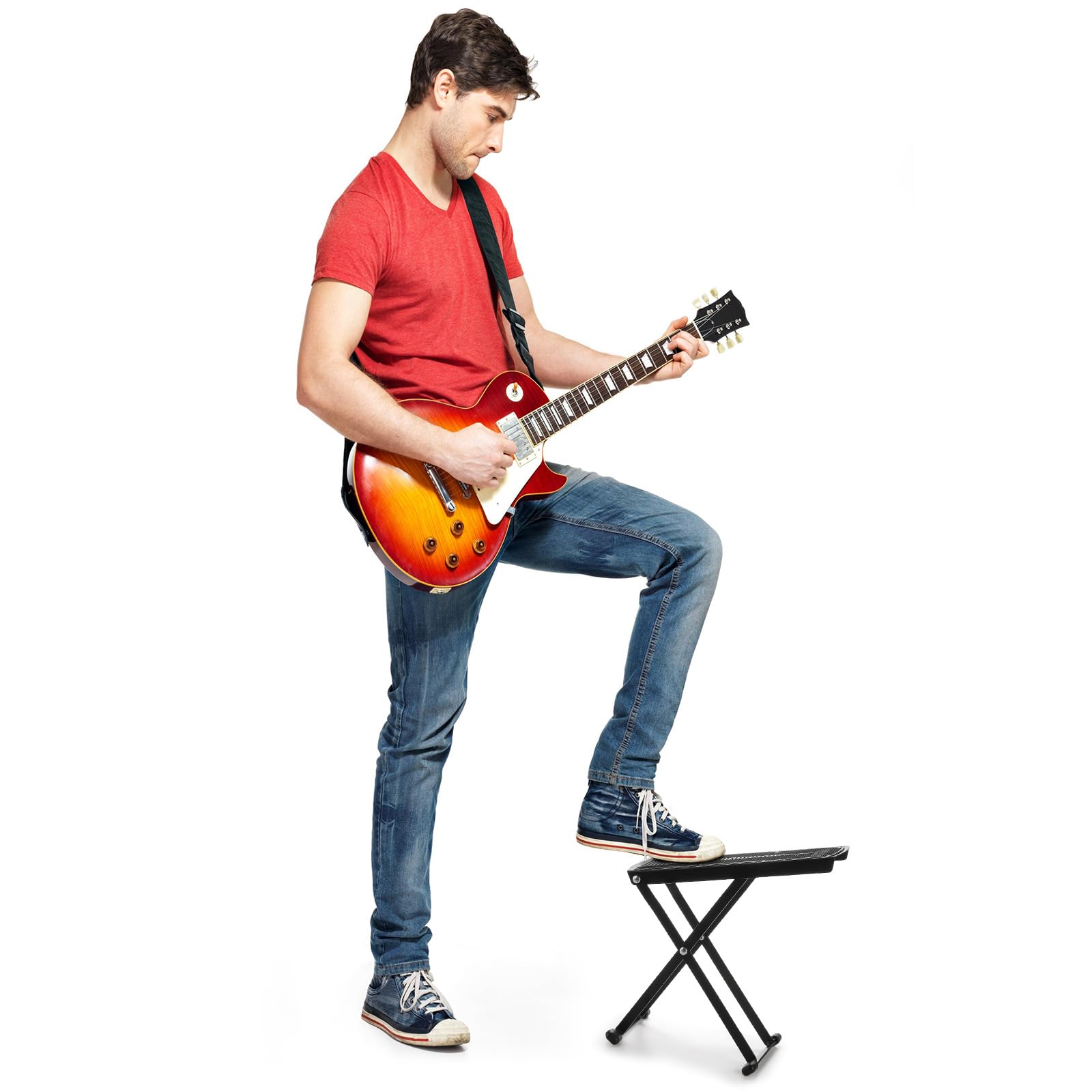 Elsjoy 3 Pack Gitarre Fußbank, 7 Positionen klappbare Gitarre Fußstütze mit einstellbarer Höhe, Metall, Gitarre Fußpedal Stand für Gitarrist