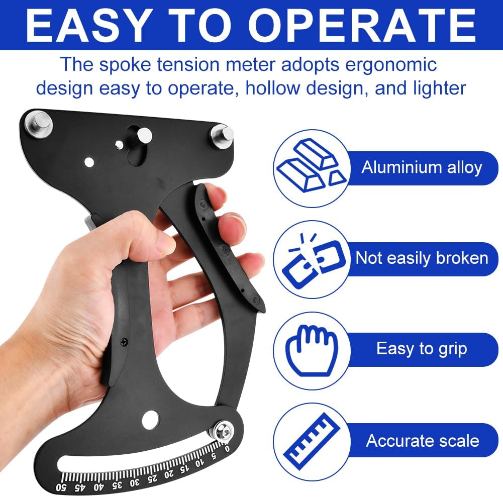 Saycker 13Pcs Bike Spoke Tool Wrench Tension Meter Set, Bike Indicator Meter Tensiometer with Wheel Repair Tool W/Valve Wrench/Spoke Wrench/Tire Lever/Hex/Socket Wrench for Bike Repair