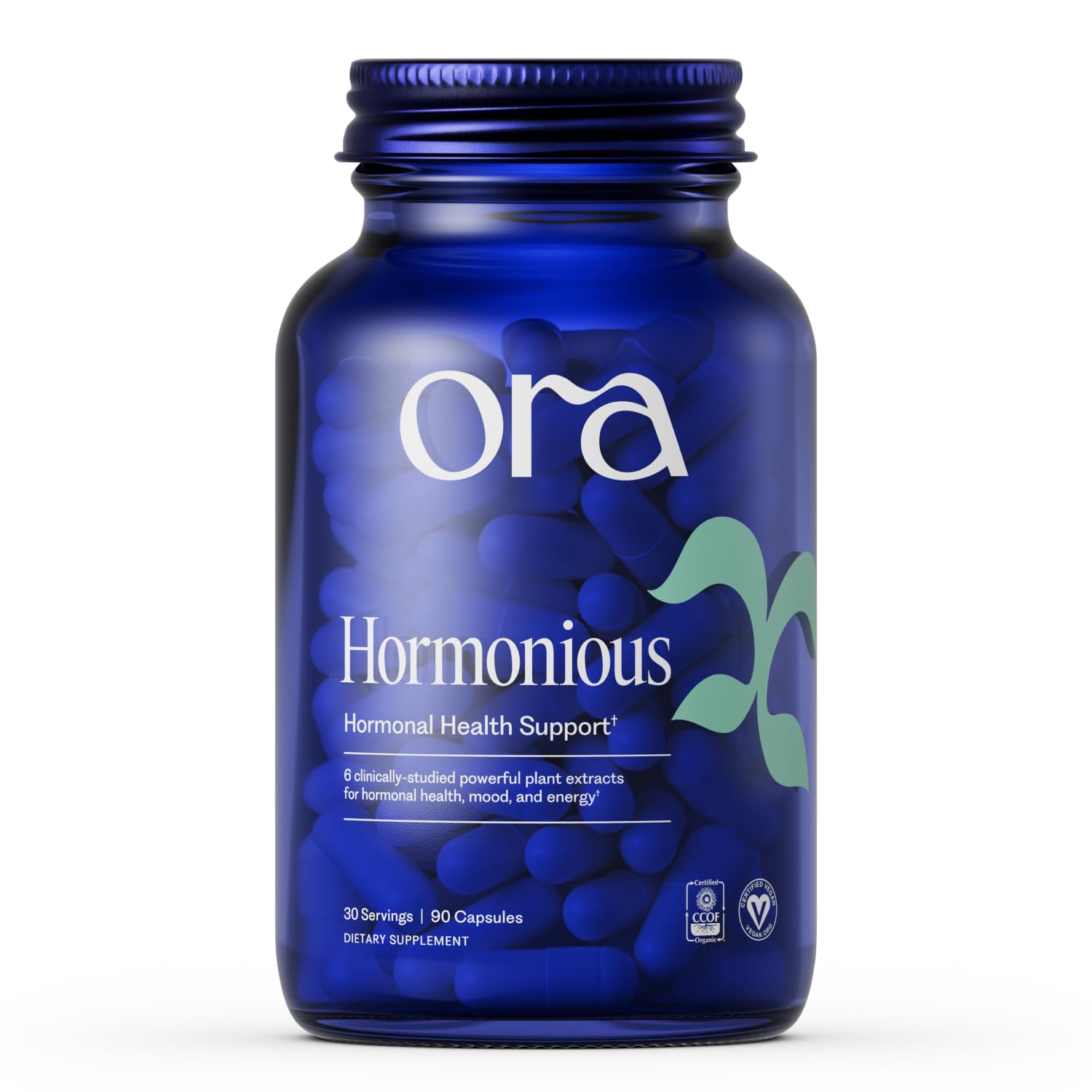 Ora Organic Natural Hormone Balance Supplement & Hormonal Acne Relief for Women - Support Skin, Mood, Energy, PMS & Menopauze - Ashwagandha, Maca, Burdock Root, Cordyceps & VIT C - 90 Capsules