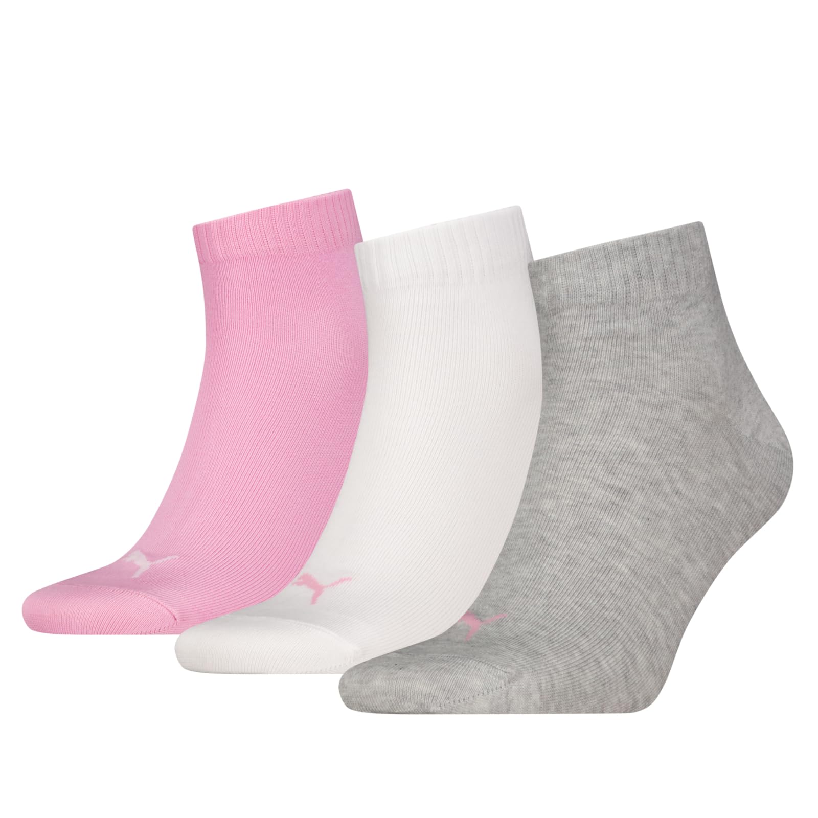 PUMA Sports Ankle Trainer Socks Unisex Quarters (3 Pair Packs) Everyday Comfort - Prism Pink UK 2.5-5