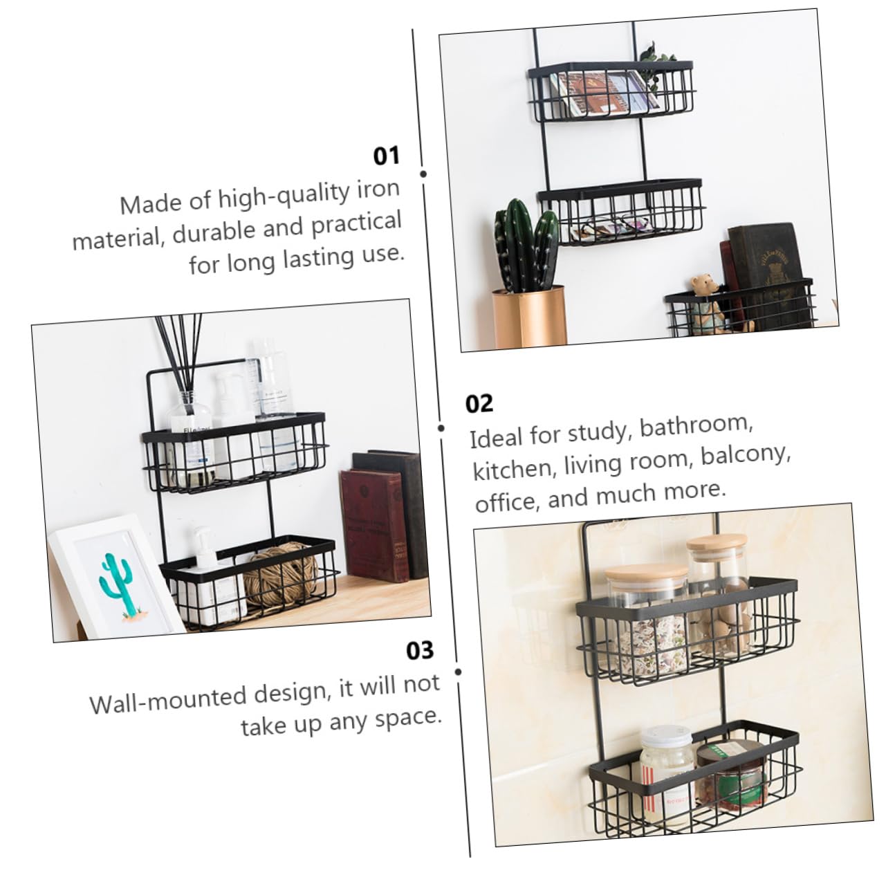 Zerodeko 1Pc Iron Double Wall Basket for Organizing Wall Mounted Storage for Kitchen Bathroom Living Room Hanging Rack for Toiletries Towels Iron Design
