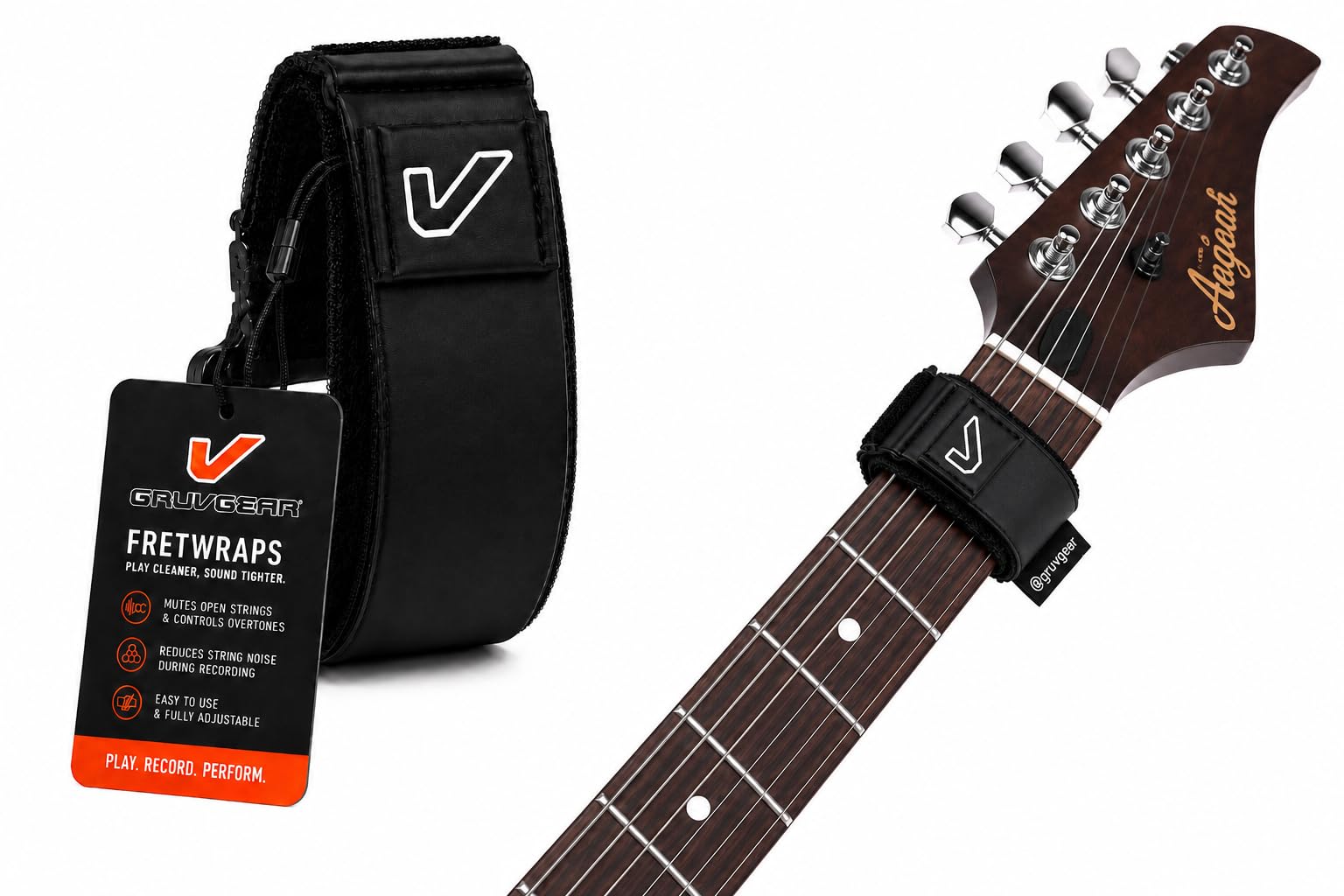 Gruv Gear Fret Wrap &amp; Guitar Mute Pro, Fretwrap for Acoustic, Electric &amp; Bass | String Dampener Recording, Tapping &amp; Practice Accessory (1 Pack, Large Black, Fits 6 String Bass, 8 String Guitar)