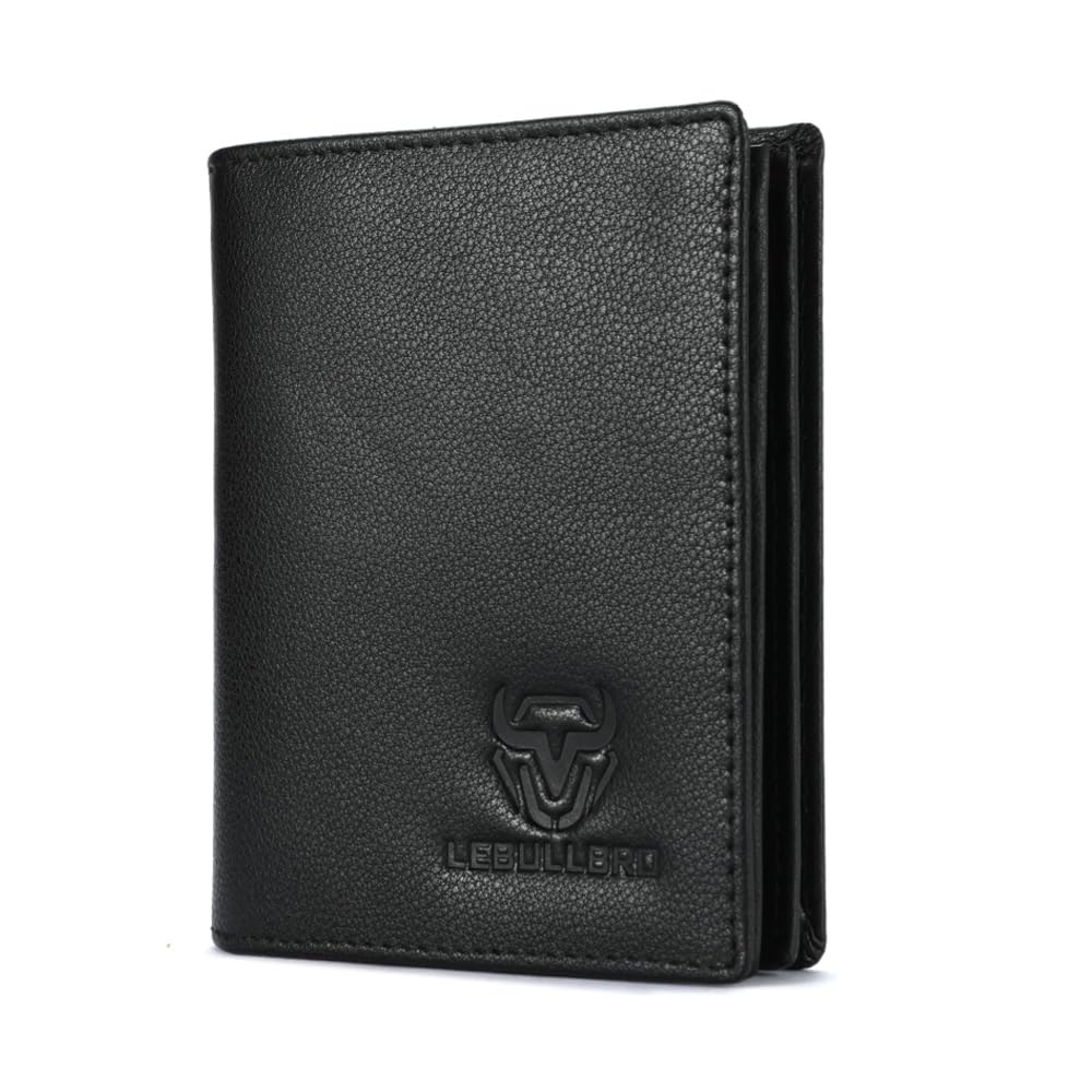 LEBULLBRO Genuine Leather Bifold Wallet RFID Blocking Wallet Large Capacity Purse Credit Card Holder for Men with 15 Card Slots (Black)