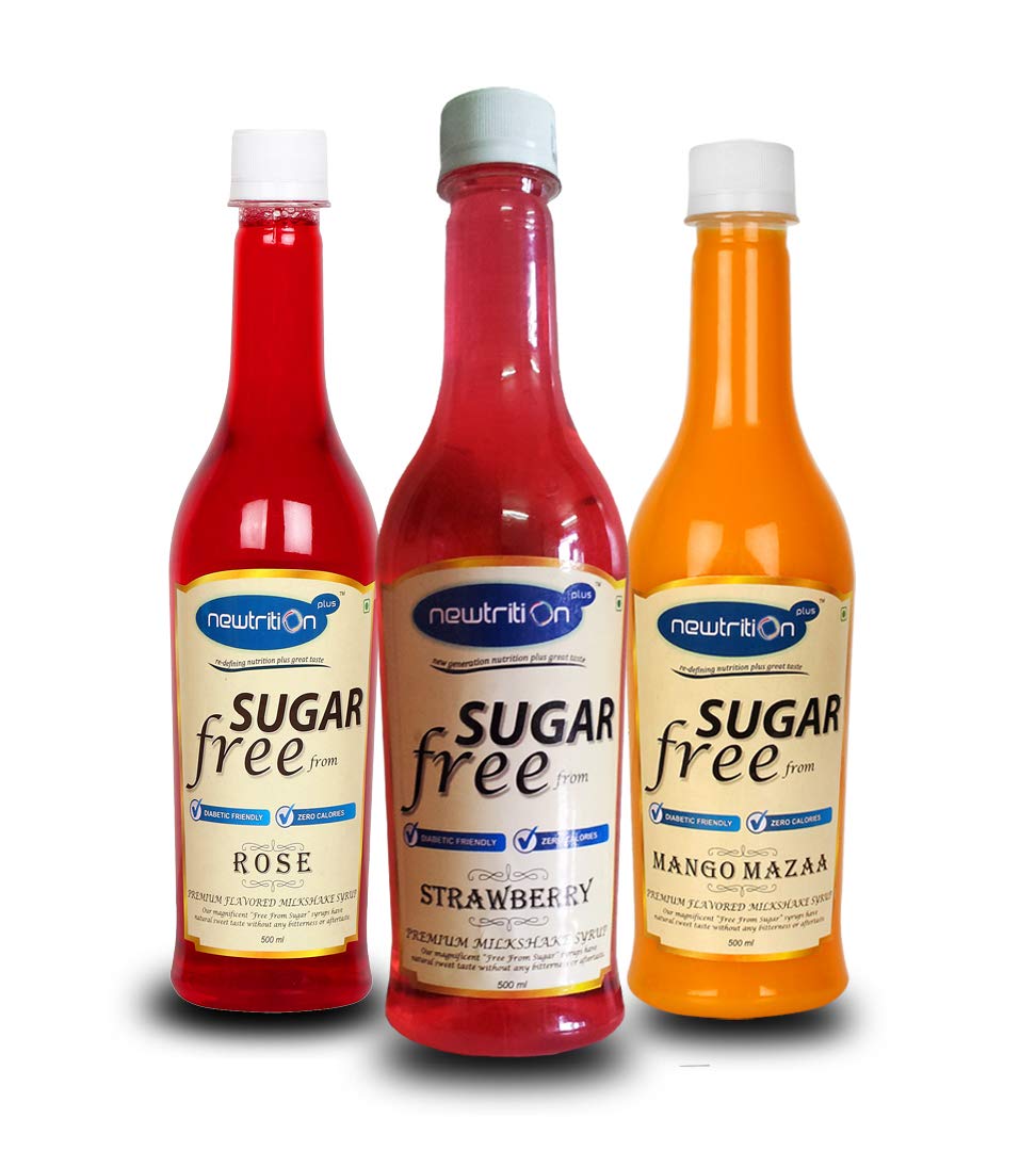 Newtrition Plus Redefining Nutrition Sugar Free Premium Flavoured Rose, Strawberry & Mango Mixers Syrub, (500 ml Pack of 3)