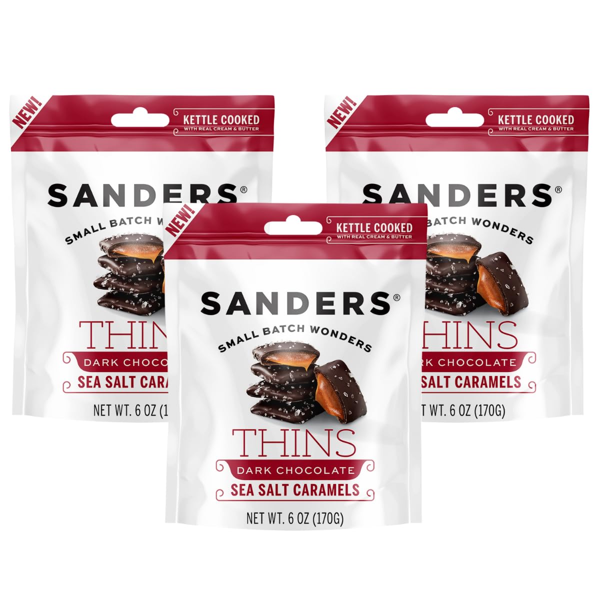 Dark Chocolate Sea Salt Caramel Thins 3-Pack (3 x 6 oz. pouch)