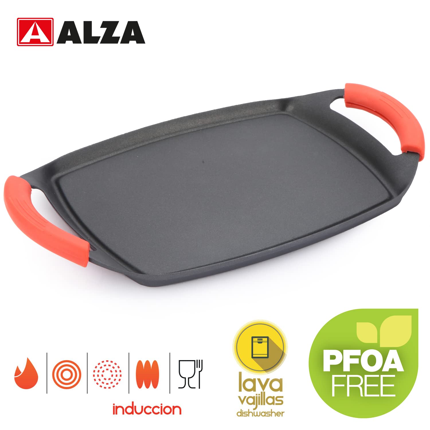 ALZA Rouge - Plancha Teppanyaki 26cm (37x25cm), Aluminio Fundido, Antiadherente Triple Capa, Todo Tipo de cocinas, Apto para Inducción y Horno