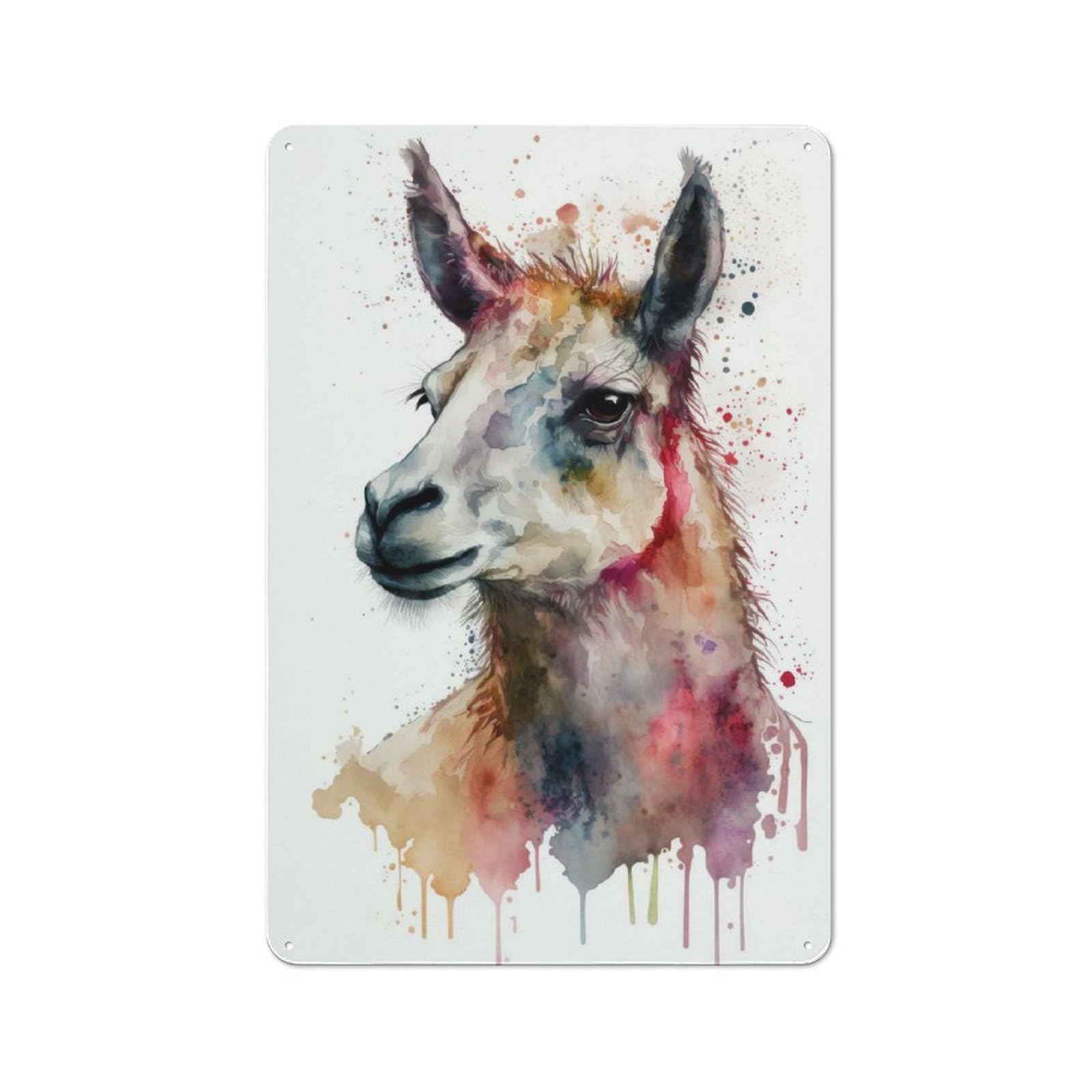 Junmoney A Llama Watercolor Design Retro Metal Plaque 30X20cm For Lounge Or Reading Corner, Suited To Lounge Decor Fans