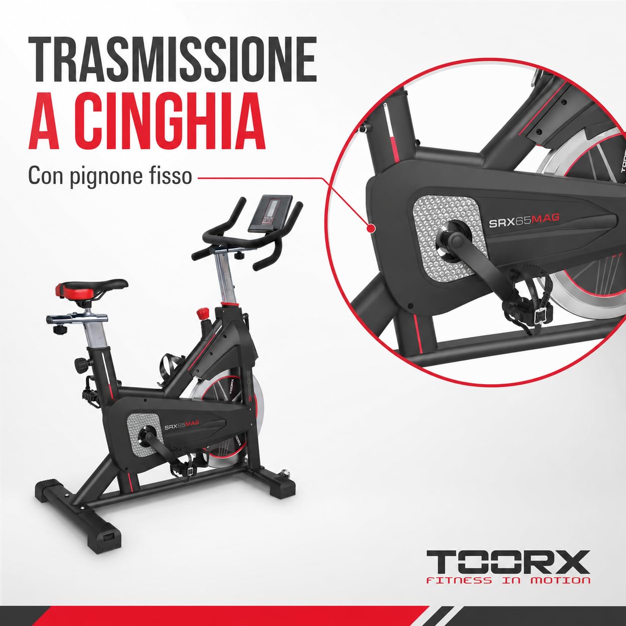 TOORX [SRX-65MAG Indoor Cycle Spinning Bike Magnetica] Spin Bike Fitness | Cyclette Spinning Volano 20 kg Resistenza Magnetica Computer LCD Zwift Kinomap Cardio Home Gym Pedali SPD