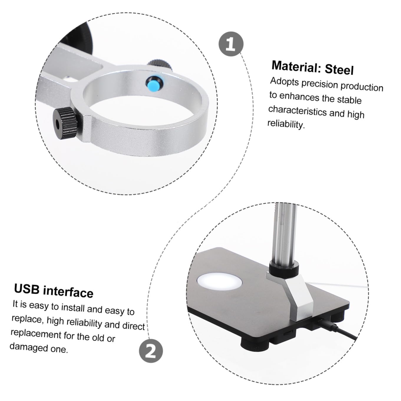 Lurrose Supporto Regolabile con Base Stabile in Acciaio per Microscopio da Tavolo e Sorgente Luminosa Integrata, per Microscopi e Fotocamere Industriali