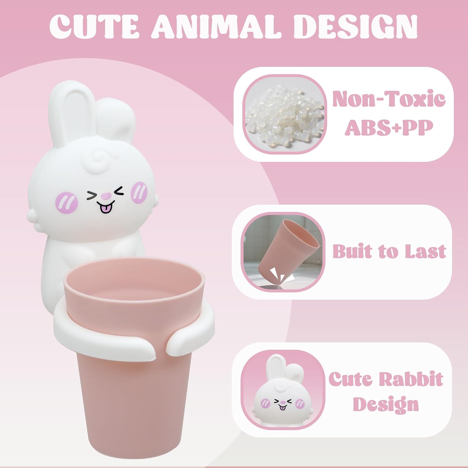 Cute Kids Toothbrush Holder with Cup & Toothpaste Wall Mounted, Adhesive Bathroom Organizer - Kids Bathroom Decor Accessories, Animal Toothbrush Holders for Kids - White Rabbit