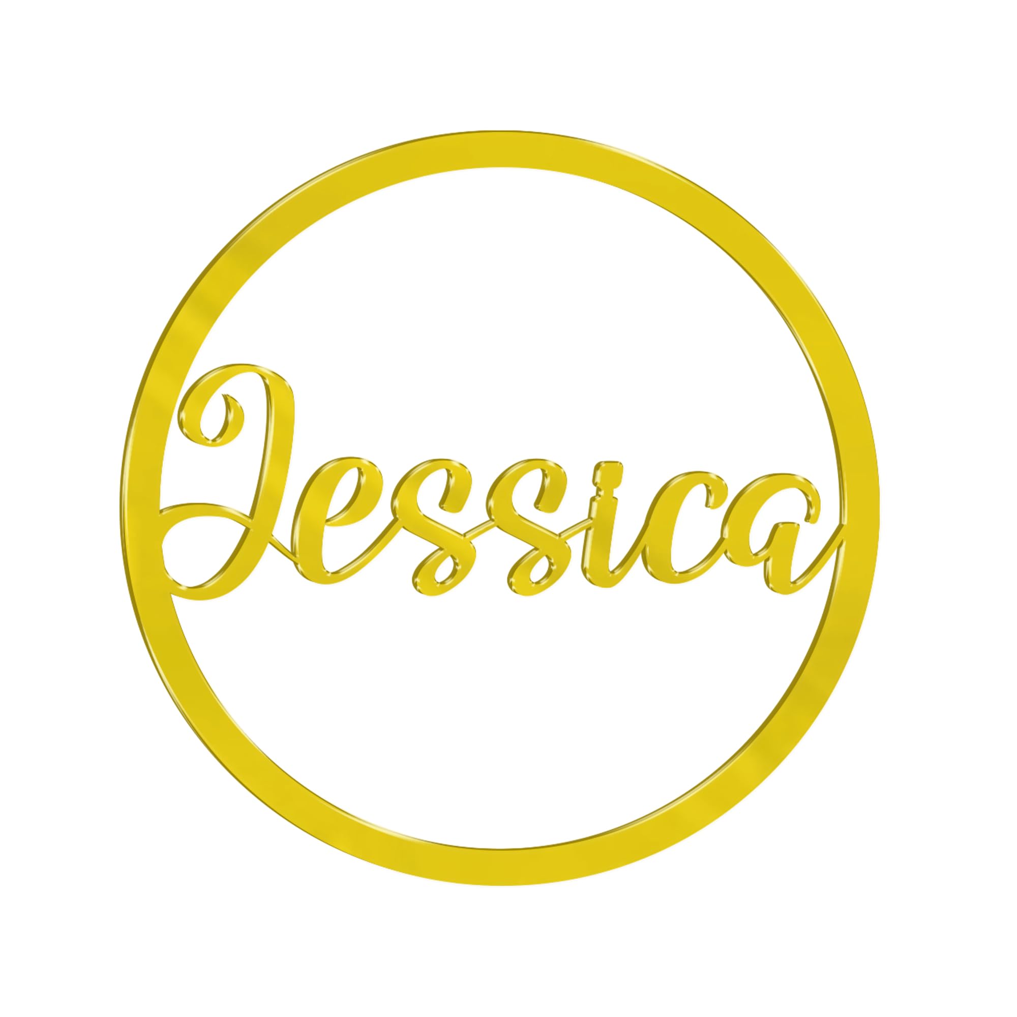Personalised wooden Any name colour hoop Acrylic wreath Circle Loop Plaque (Yellow Perspex Mirror, 15cm)