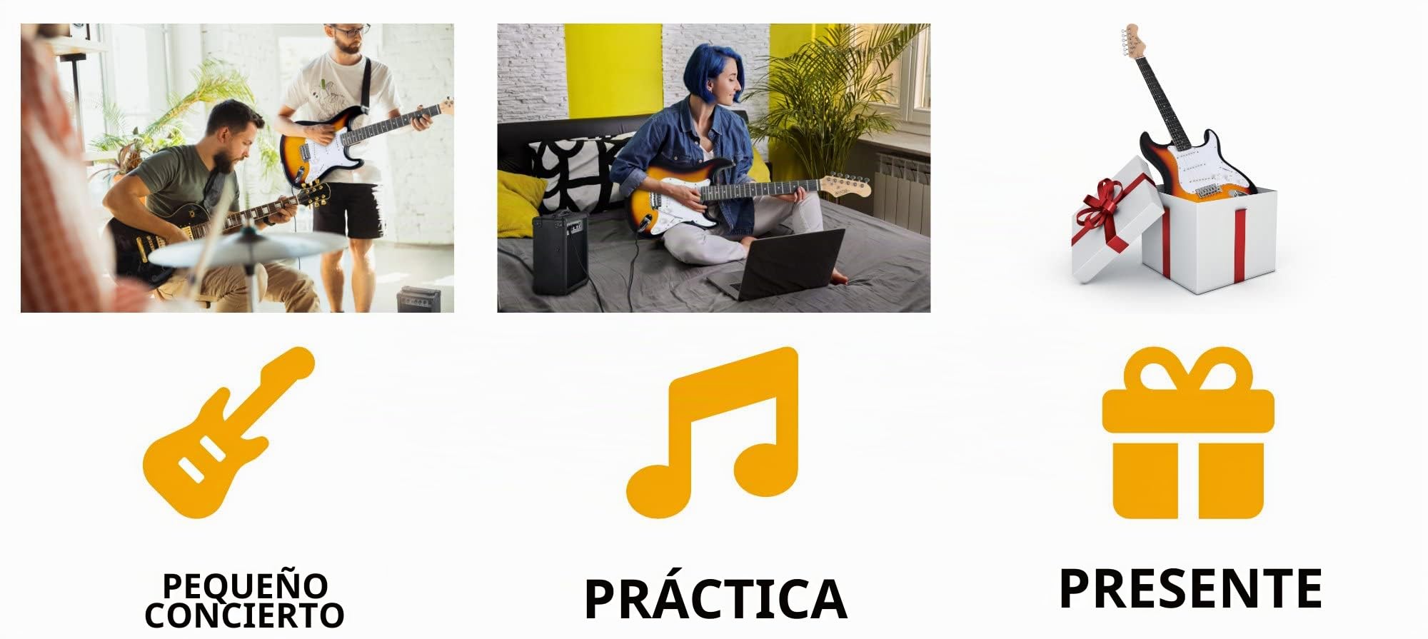 Rocktile Banger's Pack Kit de Guitarra Eléctrica Completo - Guitarra electrica con 3 Single-Coil pick-up - Juego con amplificador, bolsa, correa, cuerdas de repuesto y cable - Sunburst