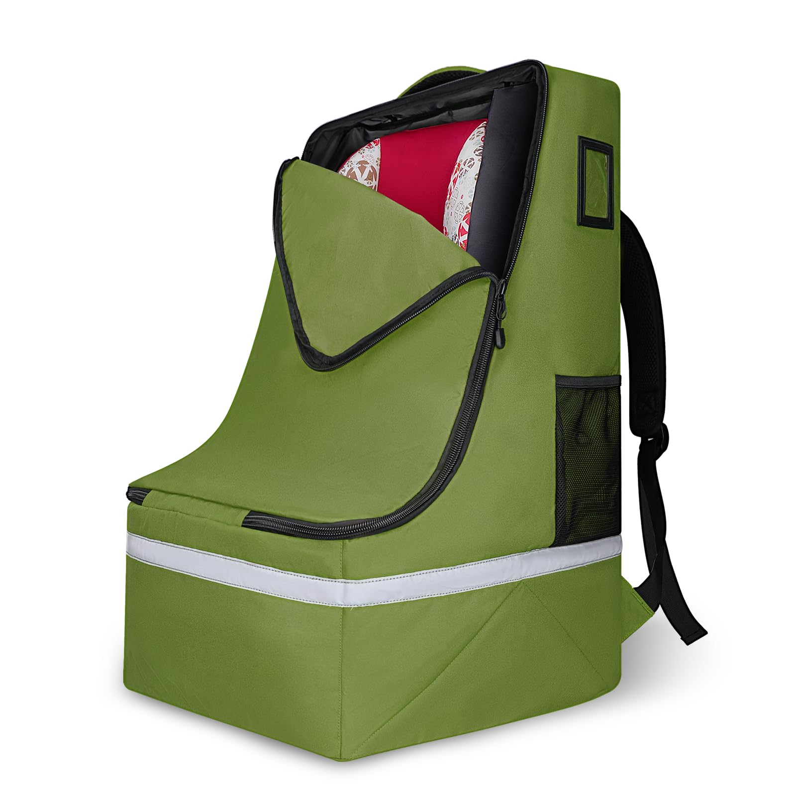LARIPOP Car Seat Travel Bag for Airplane, Universal Gate Check Car Seat Bag, Padded Backpack with Waist Belt, Reflective Strips &amp; Protective Feet, Fits Infant Convertible Booster Seats, Green
