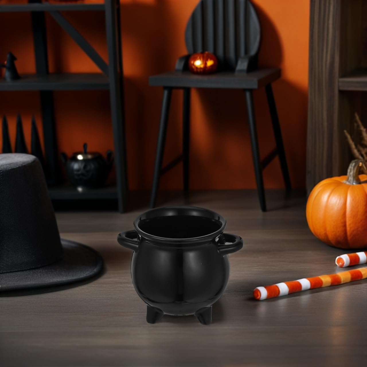 BESTOYARD Halloween Candy Jar Ceramic Cauldron Planter Small Pot for Kitchen Storage and Party Treats Unique Witch Design