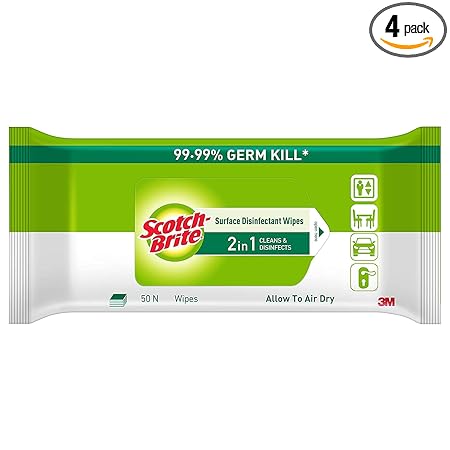 Scotch-Brite Surface Disinfectant Wipes, 99.99% Germ Kill (50 N Wipes) Pack of 4