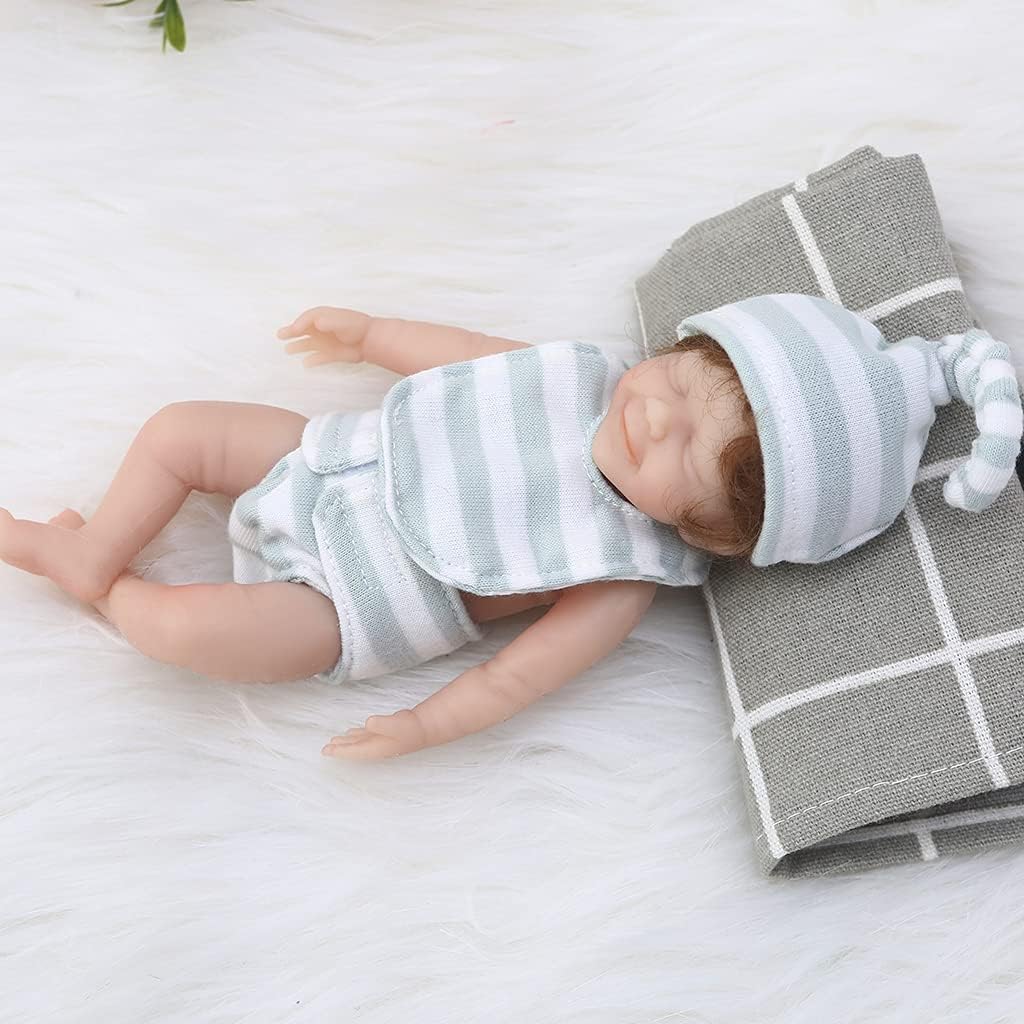 Real Baby Doll, 6 Inch Miniature Real Life Baby Dolls with Curly Hair Clothes Silicone Small Baby Doll That Looks Real