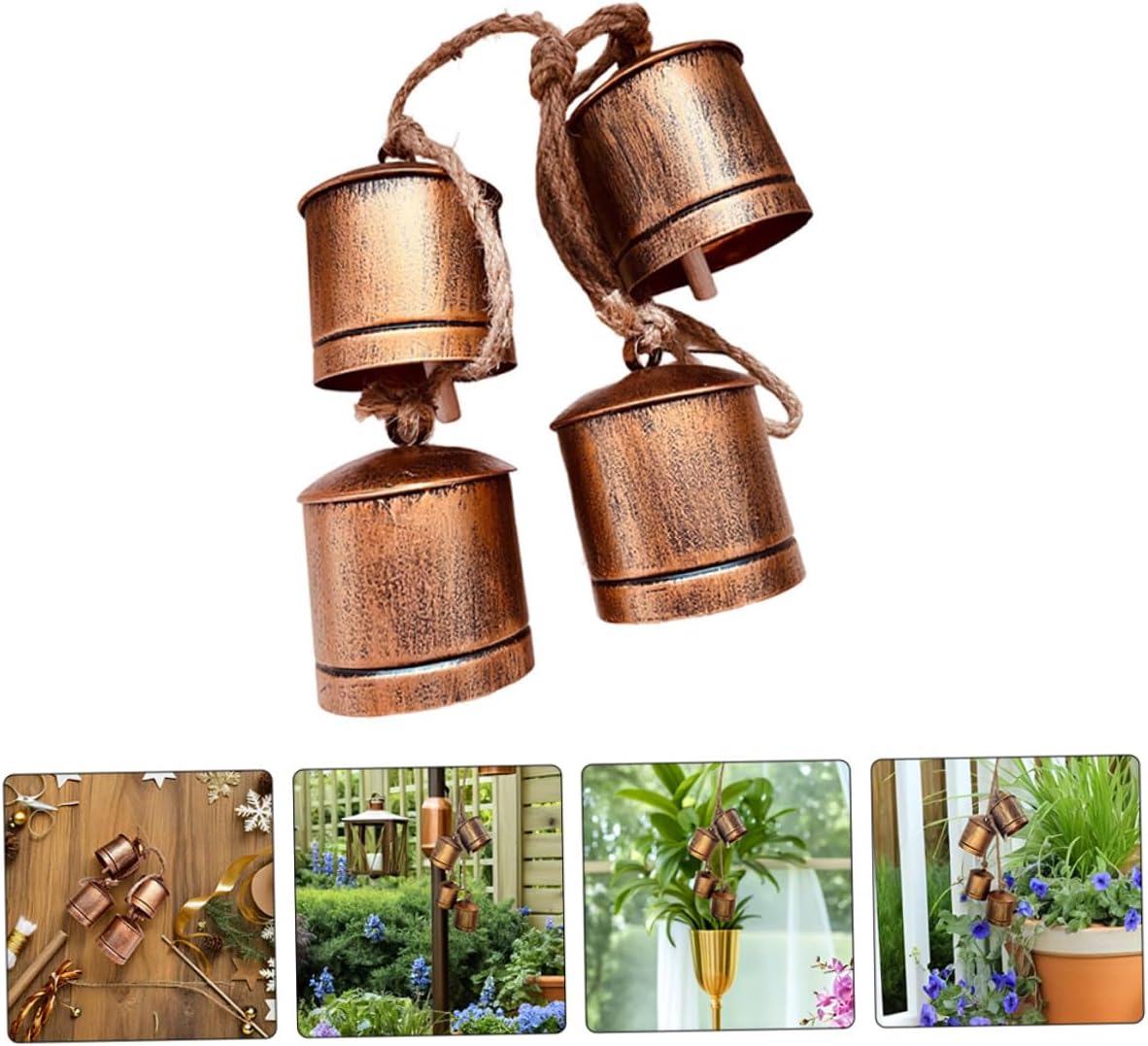 DECHOUS 2pcs Rustic Metal Iron Cow Bells Hanging Pendant, Vintage Decorative Iron Bells for Outdoor Garden, Porch, Farmhouse Style Patio Decor