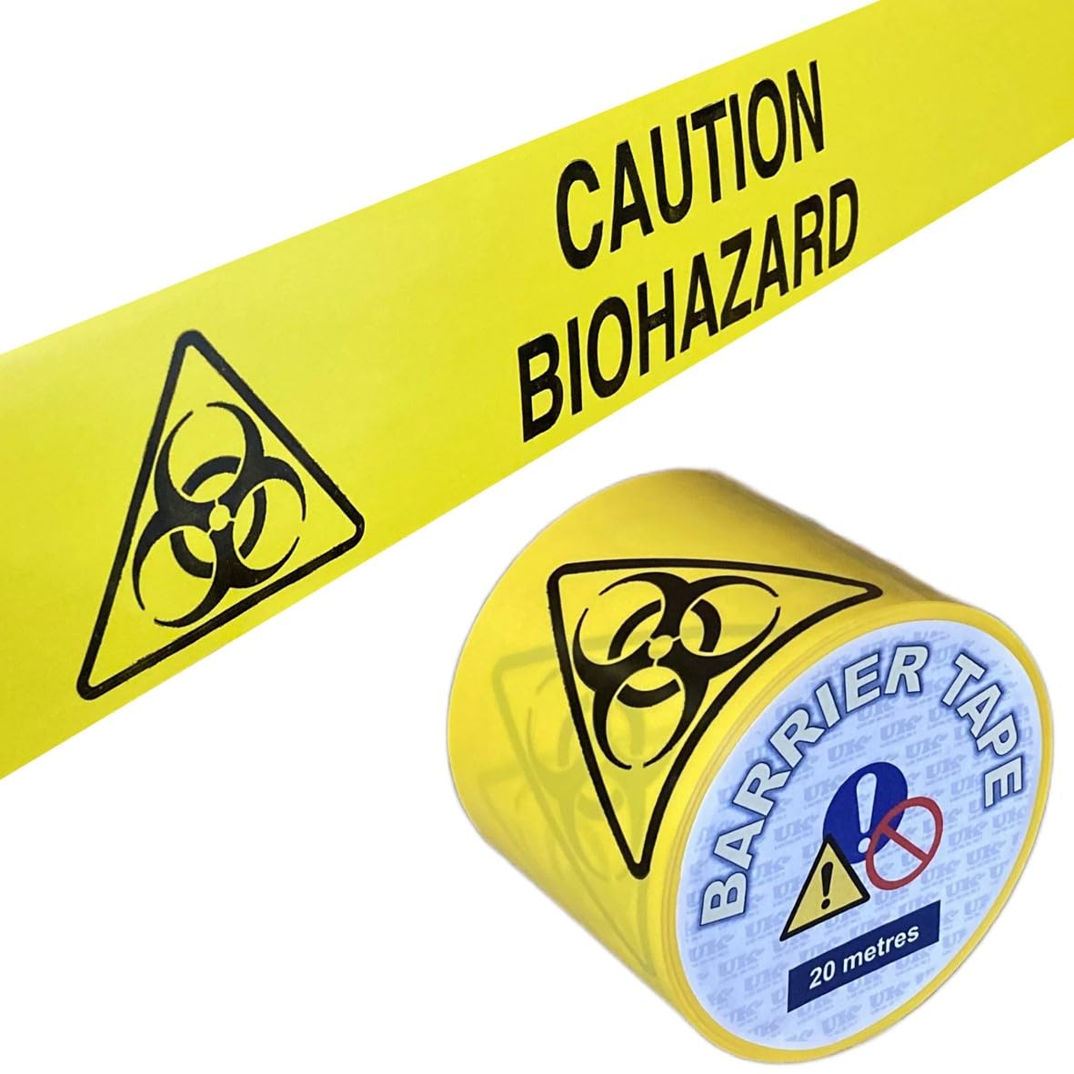 Uk Tapes Black On Yellow Biohazard Barrier Tape - Hazard Warning Cordon - Non-Adhesive Plastic Marking Tape (75Mm X 20M)