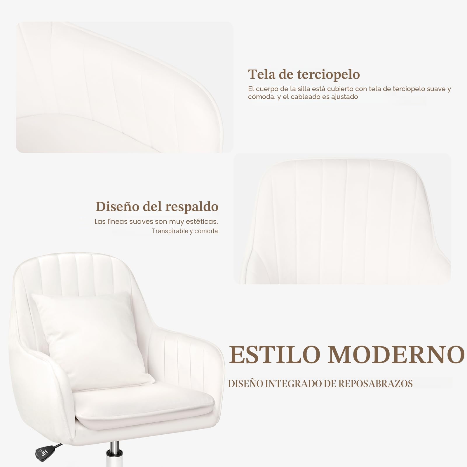 Silla de Oficina Bonita: Silla de Trabajo Ajustable, Moderna y cómoda, giratoria 360°, Respaldo Medio, Adecuada para la Oficina en casa y el salón.
