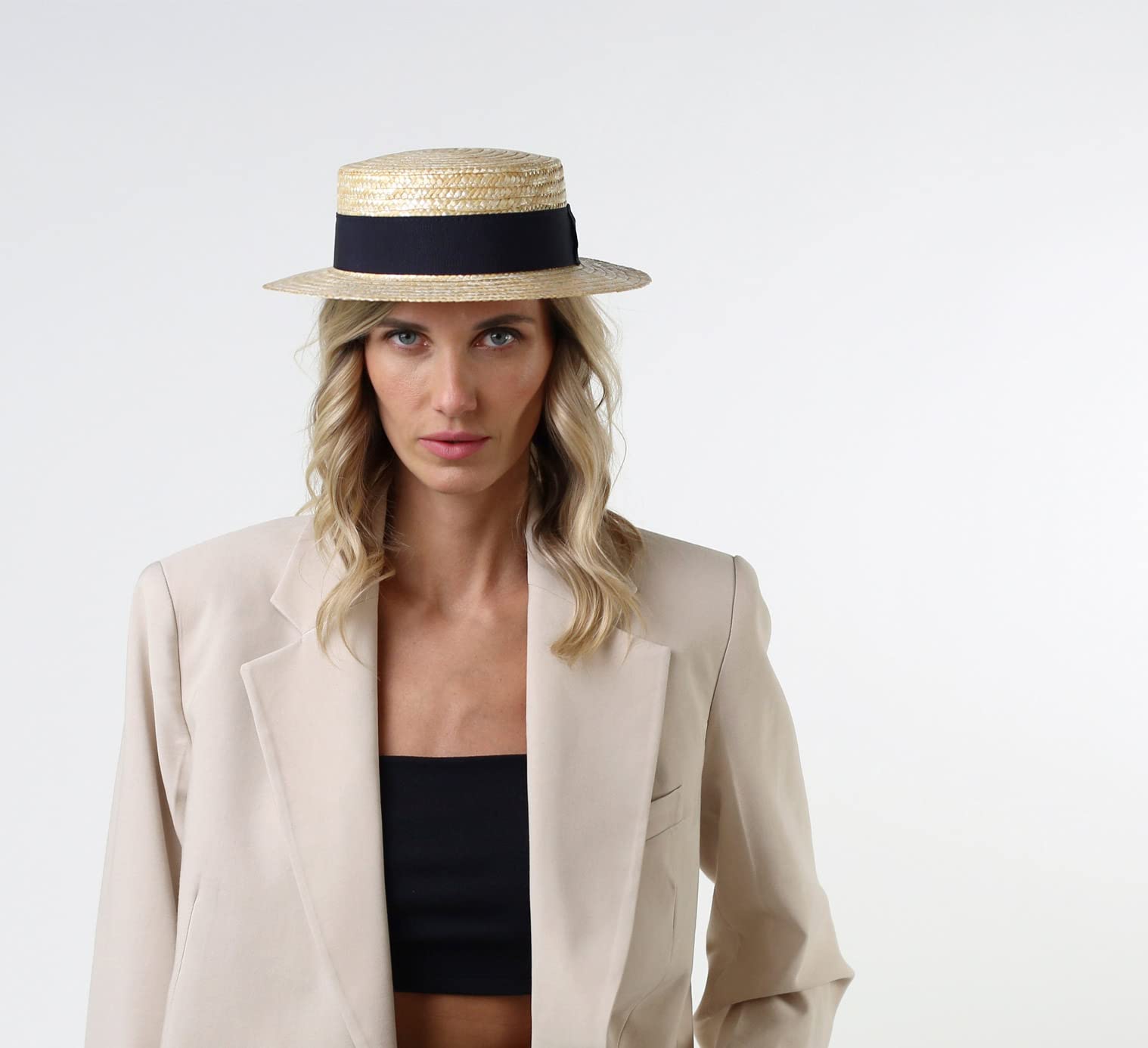 Chapeau canotier Paille Paille Finement tressée Homme ou Femme Guinguette - Taille 61 cm - 117-marine