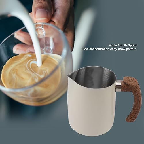 Miniatura 3 de Jarra de espuma de leche, taza espumadora de leche espresso, escala interior, acero inoxidable 304 sin goteo, jarra de vapor para café con mango