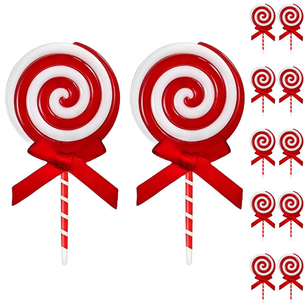 12Pcs Christmas Candy Cane Plastic Candy Decorations Peppermint Ornaments for Christmas Tree Candy Lollipop Craft Decor for Xmas Home Party Supplies (Red)