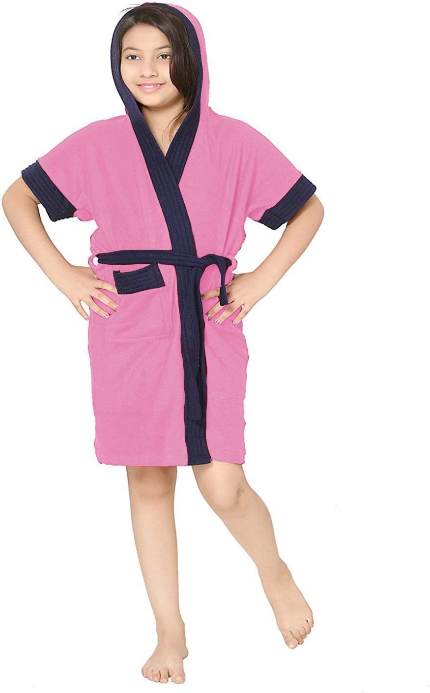 ELEVANTO Unisex Hooded Bathrobe for Boys - Girls(PINK-NAVY)