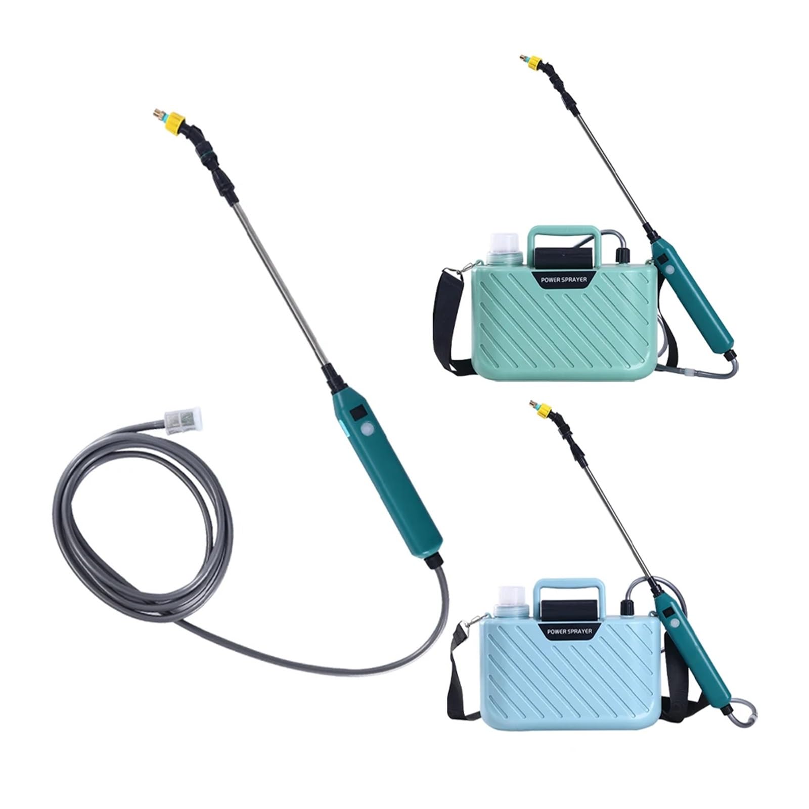 Spruzzatore elettrico, Spruzzatore da giardino elettrico 5 litri, spruzzatore prato ricaricabile tramite USB con bacchetta telescopica, tracolla regolabile, 2 ugelli nebulizzatori(5 Meters Water Pipe)