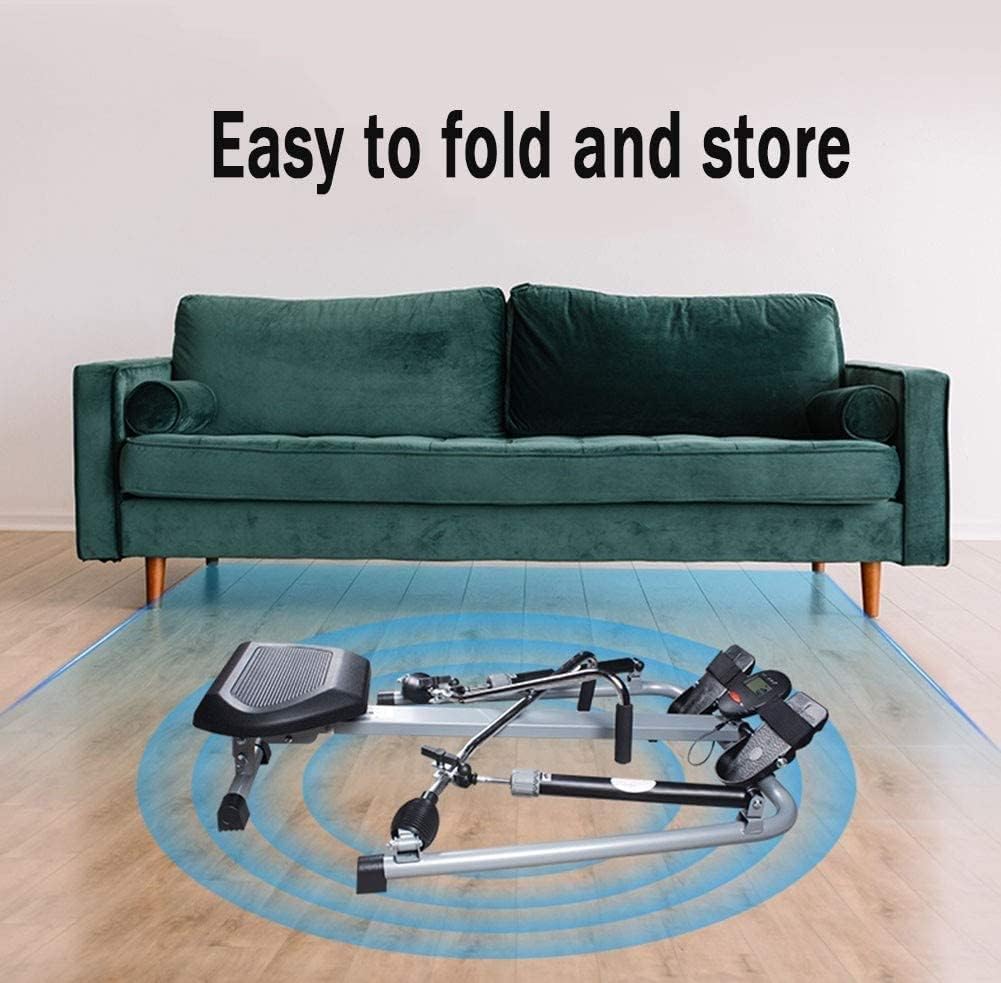 Indoor Foldable Rowing Machine Adjustable Resistance with LCD Monitor 264 LB Weight Capacity/Comfortable Seat Cushion