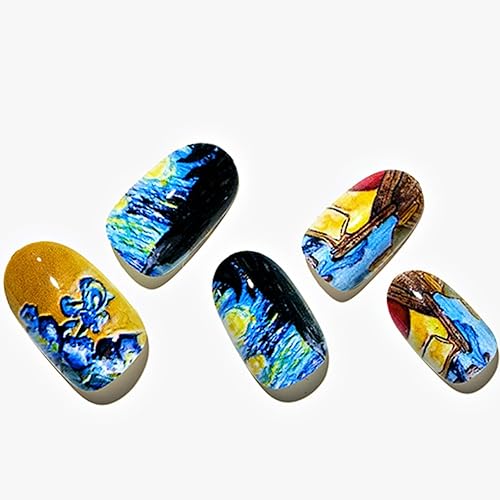 Miniatura 1 de GLAMERMAID Uñas postizas ovaladas a presión, uñas postizas de gel con diseño, 24 uñas adhesivas, uñas acrílicas reutilizables, juego de manicura