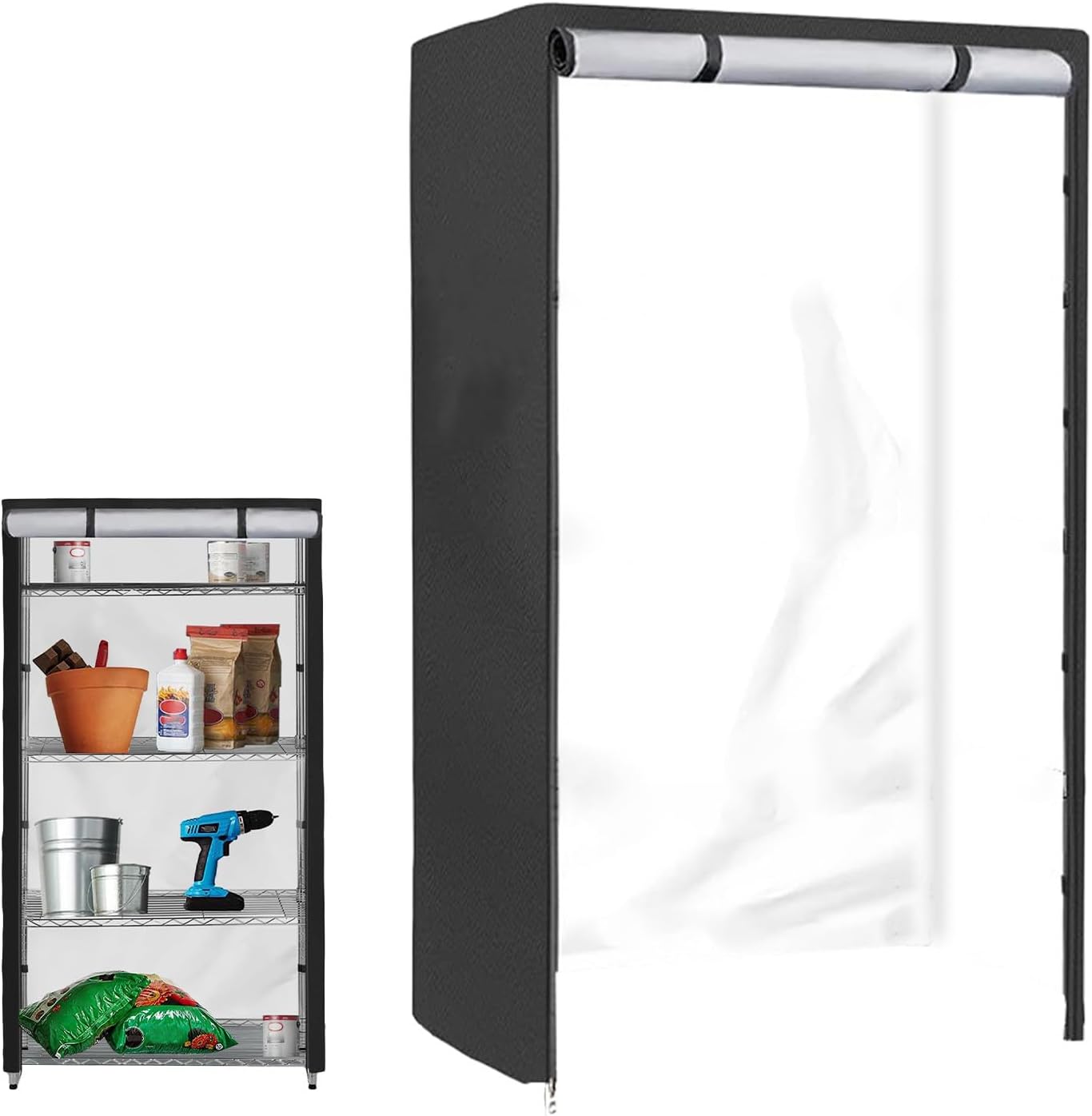 Euyehn 棚用ワイヤーラックカバー, 防水棚カバー, ジッパー付き ほこり防止 収納保護 キッチン パントリー ガレージ 地下室