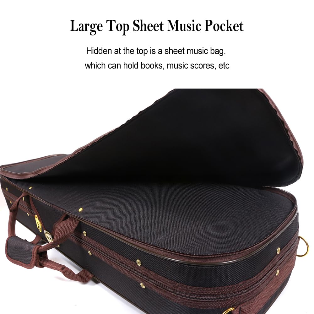 Yinfente Estuche para violín 4/4, tamaño completo, funda rígida de madera oblonga para violín 4/4 con higrómetro correas ajustables para violín principiante