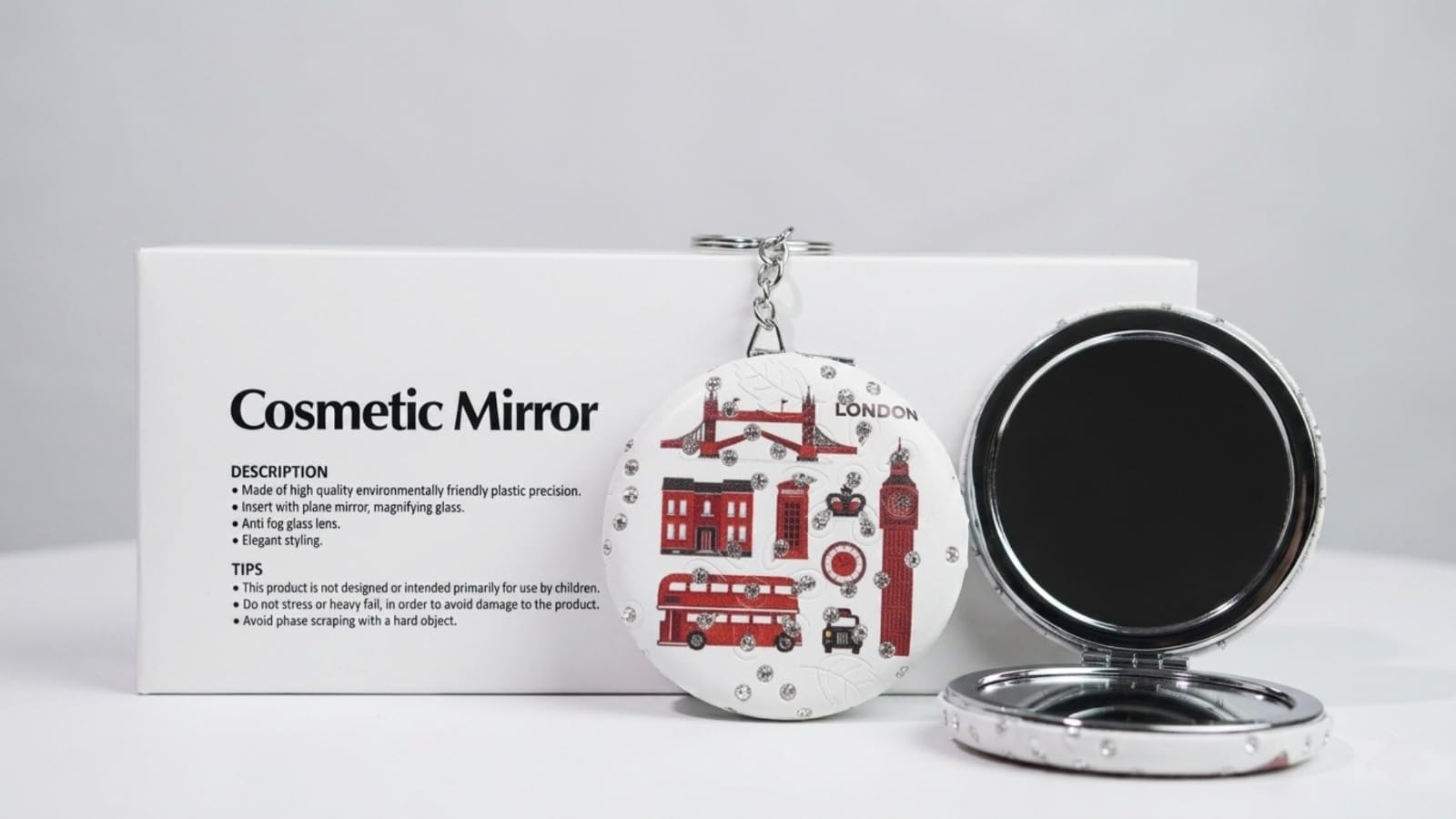 Roy Creation Round Pocket Makeup Mirror with Keychain Dual-Sided Pack of 1 | Double Magnification, Compact Travel Mirror, Portable & Durable, Fits Purse & Handbag, Pack of 1-image-13