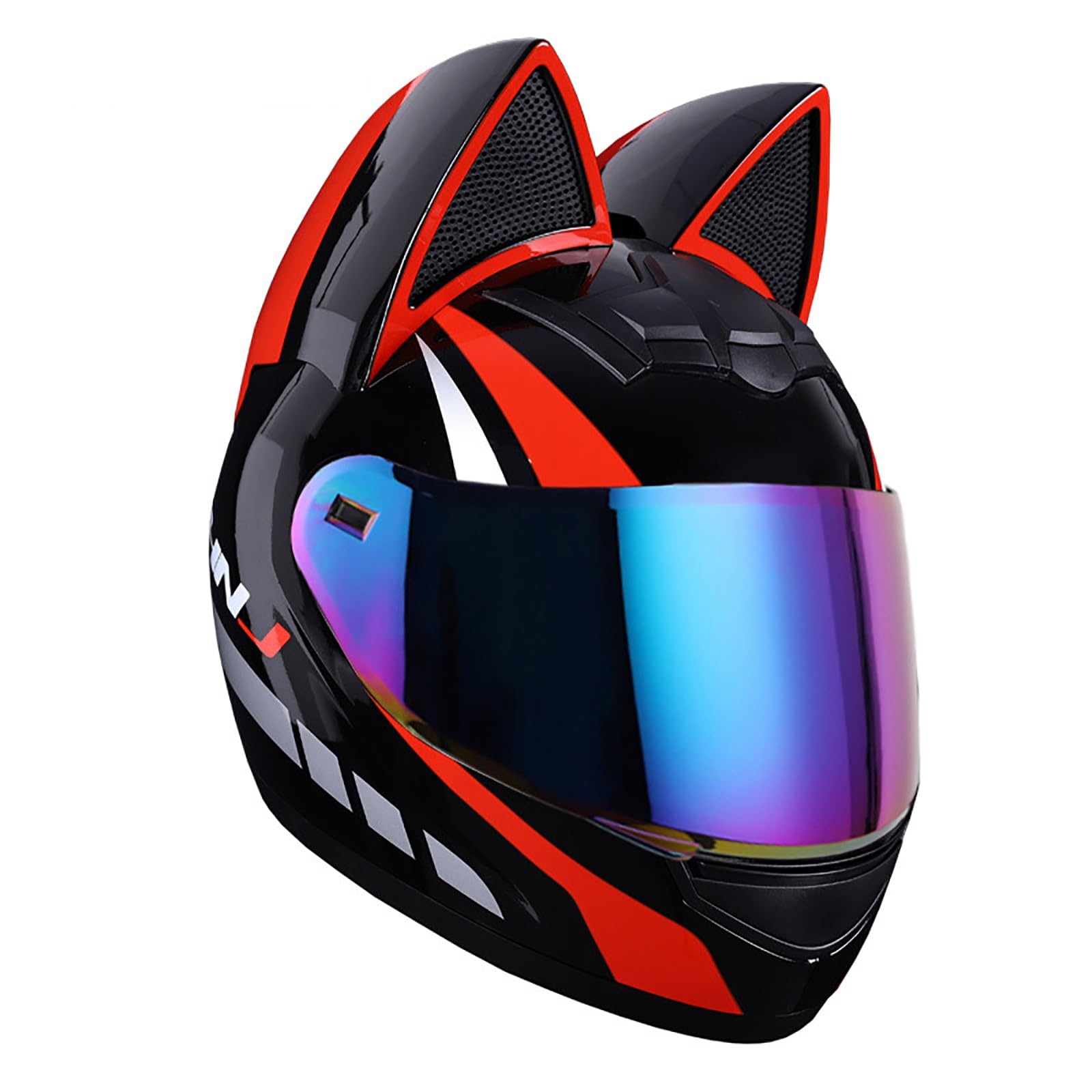 Amazon.co.jp: フルフェイスオートバイヘルメット猫耳モジュラー 