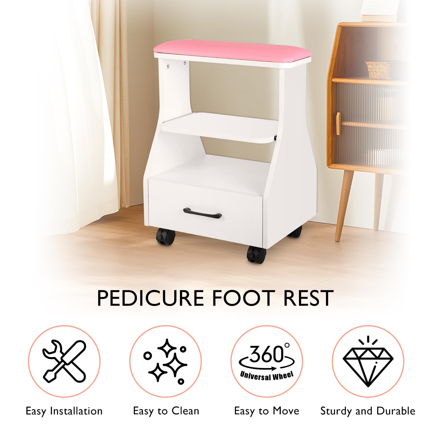 Pedicure poggiapiedi con ruote carrello per salone bellezza stazione massaggio piedi