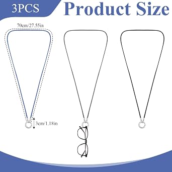 Eyeglass Holder Necklace Ring 3Pcs Glasses Necklace for Women Stainless Steel Loop Anti-Lost Chain for Sunglasses Mens Ring Holders Necklaces Hanging Rings Reading Glasses Holders Eyeglass Holder