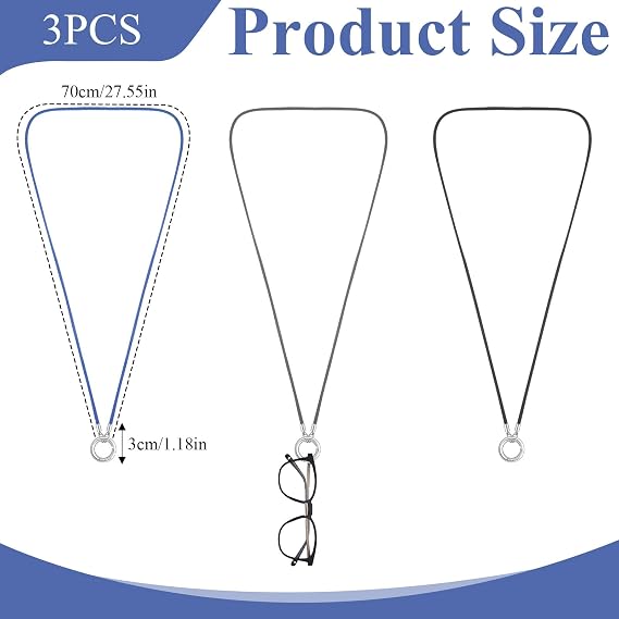 Eyeglass Holder Necklace Ring 3Pcs Glasses Necklace for Women Stainless Steel Loop Anti-Lost Chain for Sunglasses Mens Ring Holders Necklaces Hanging Rings Reading Glasses Holders Eyeglass Holder