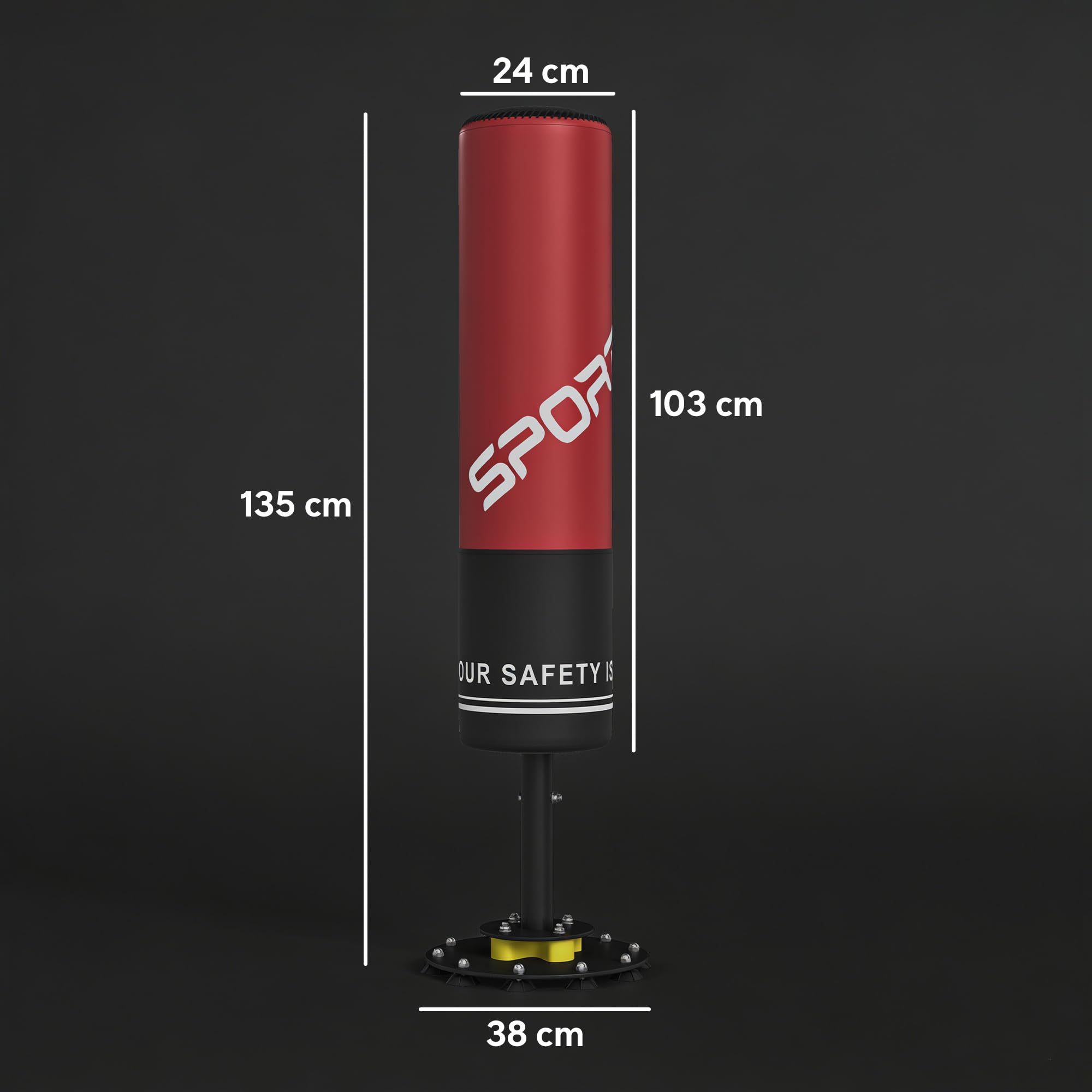 SPORTNOW Saco de boxeo de pie de 135 cm con 10 ventosas y amortiguadores, saco de kickboxing para adultos, jóvenes, fitness, entrenamiento de boxeo, entrenamiento de artes marciales mixtas