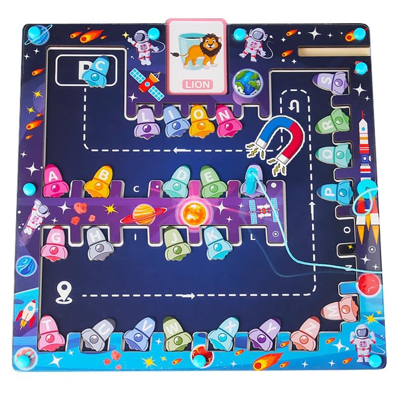 KUKUTrue Montessori Toy 2 3 4 5 Years, Magnetic Game Labyrinth, Educational Toys 23 Year Olds, Wooden Toys, Alphabet Puzzle, Magnetic Letters, Gift 25 Kids Boys Girls